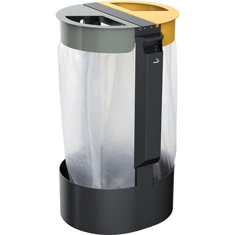 Support sac sur pied CITIWIN 2 flux 75l Gris/Jaune avec cendrier, socle, barre transversale gris manganèse pour sac 110l - ROSSIGNOL