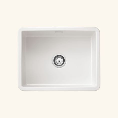Évier céramique blanc 1 bac 60x46 cm – À encastrer – Bonde incluse – Sans égouttoir – Pour sous-meuble 60 cm – Sanindusa (1/5)