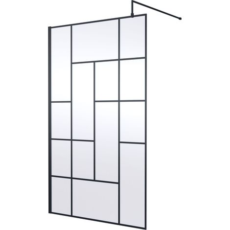 Balterley Rolleston Contemporary Bathroom Abstract Frame Design 8mm Glass Wetroom Screen, 1950 x 1200 x 14mm, Matt Black