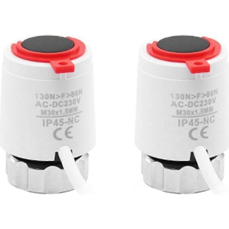 Lot de 2 actionneurs électrothermiques 230 V normalement fermés (NC) M30 x 1,5 mm pour chauffage au sol, vanne thermostatique de dissipation de chaleur (1/5)