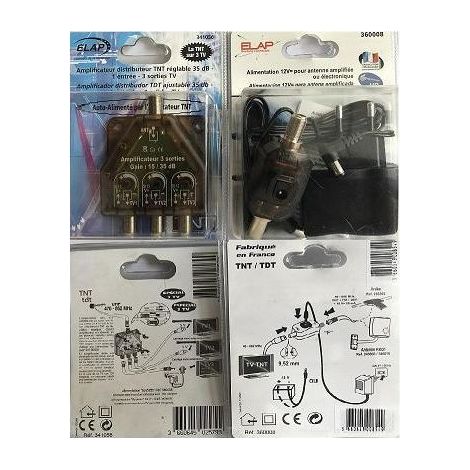 PACK: amplificateur et alimentation elap HDME Amplificateur distributeur TNT réglable 35 db 1 entrée 3 sorties TV -Alimentation 12 v