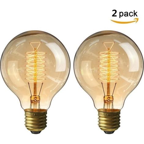 2 Pack E27 Edison Ampoule à Incandescence Vintage Globe Lampe Filament Rétro G80 40W 220V Blanc Chaud Idéal pour Décoration Luminair-Ywey (1/4)