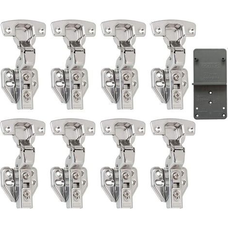 110 Degré Clip Rentrant 35mm Soft Close Charnieres avec Amortisseur Hydraulique Fermeture Automatique Charnière à Amorti pour Armoires de Porte Cuisine Lot de 8 (1/4)
