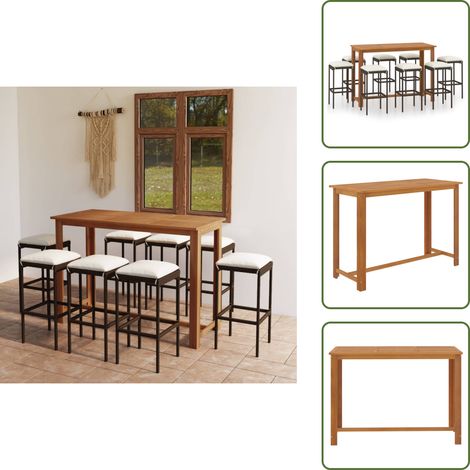 9-tlg. Gartenbar-Set mit Kissen Braun - Gartenbar-Set - Esszimmergarnitur - Outdoor Möbel - Balkonmöbel - Terrassenmöbeln (1/5)