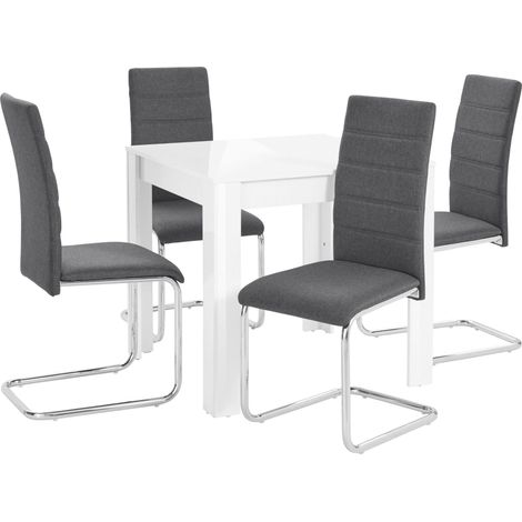 Lynn & Doris-Set de Table à Manger 80x80cm avec 4 Chaises Anthracite (1/2)
