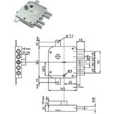 1PZ SERRATURA TRIPLICE APPLICARE SCROCCO DOPPIA MAPPA BLINDATE STRONG mm65 SX