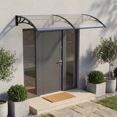 [En.Casa] – Auvent de porte d'entrée 240 x 100 cm – Toit en polycarbonate transparent – Bordure en aluminium noir – Protection contre intempéries (1/5)