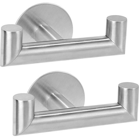 Ganchos adhesivos de doble cara para pared, paquete de 2, toallero de baño, acero inoxidable, ganchos para toallas de cocina, perchero de pared sin taladrar, color plata. (1/4)