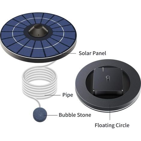 Pompe à Oxygène pour Aérateur d'Étang Solaire avec Tuyau d'air Et Pierre à Bulles Aérateur d'Étang à Eau Flottante Oxygénateur de Réservoir de Poissons pour Fontaine de Bain d'oiseaux (1/4)