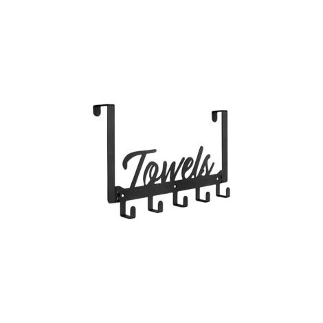Crochet de porte, porte-serviettes de salle de bain, pour suspendre des serviettes lourdes, cintre de porte avec 5 crochets, convient pour chambre, salle de bain et cuisine, noir