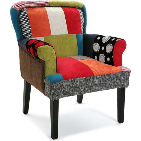 Poltrona in Patchwork MULTICOLORE piedi in Legno Comoda Resistente per Soggiorno Camera da Letto Ingresso ufficio casa lavoro (1/5)