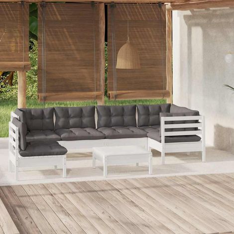 vidaXL Muebles de jardín 7 pzas con cojines blanco madera de pino (1/5)