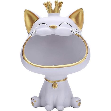 Plateau de rangement pour clés d'entrée avec décoration chat à grande gueule et couronne de fortune (1/5)