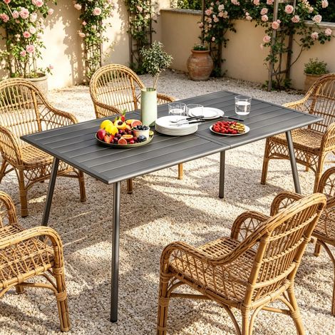 Gartentisch (150x80x74 cm), für 6 Personen, wasserabweisende Tischplatte, Stahl, Grau (1/5)