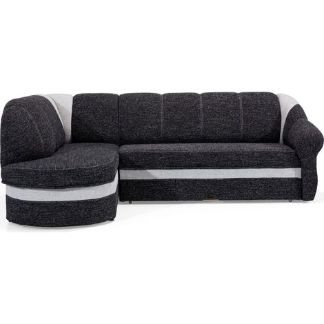 Canapé d'angle gauche convertible tissu gris chiné foncé et clair Sundy 250cm (1/5)