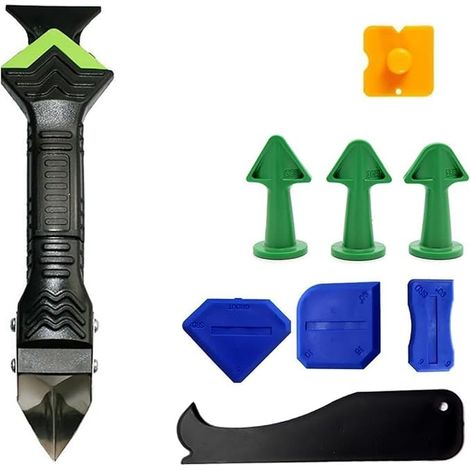 Lisseur Joint Silicone Outils Enlève Joint Kit Enlever Joint Silicone Grattoir à Coulis Cuisine Salle de Bain Sol Fenêtre Outil de Calfeutrage Vert (1/5)