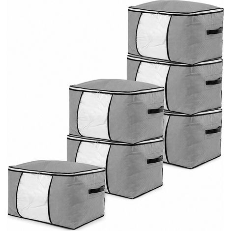Sacs de rangement pour couettes en tissu non tissé, étanches à l'humidité, grands sacs de rangement pour la chambre, gris foncé (1 paquet) / gris clair (6 paquets) (1/5)