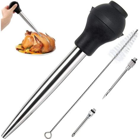 Stainless Steel Turkey Baster with Silicone Suction Bulb for Home Cooking (1/5)
