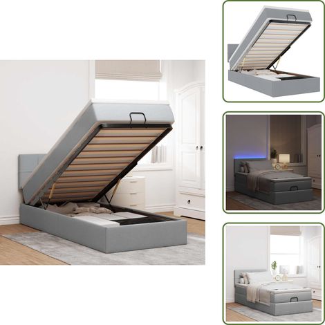 Luci a LED - vidaXL Pouf Letto con Materasso Grigio Chiaro 100x200 cm in Tessuto - Letto con testiera