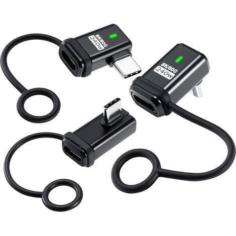 Lot de 3 adaptateurs coudés USB C 90 °, prend en charge la charge rapide Thunderbolt 5, 240 W, transfert de données 80 Gbps, sans perte audio, compatible avec les appareils USB-C, noir, avec cordon (1/5)