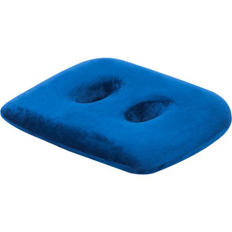 Ergonomisches, druckentlastendes Sitzkissen aus blauem Samt – mit doppelten Aussparungen für bequeme Unterstützung von Hüfte und Steißbein, für Auto, Büro und Zuhause (1/4)