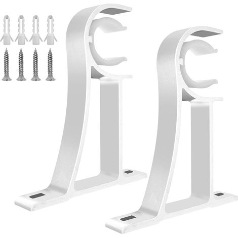 Lot de 2 Supports de tringle à rideaux, Métal blanc, Alliage d'aluminium, Pour tringles 28-35mm, Intérieur et extérieur (1/5)