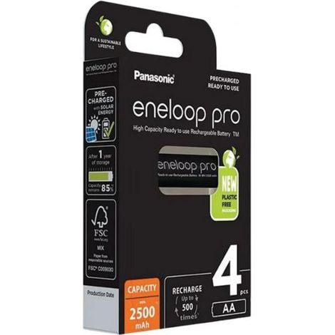 Panasonic batterie ricaricabili 4 stilo AA Eneloop pro 2500mAh BK-3HCDE