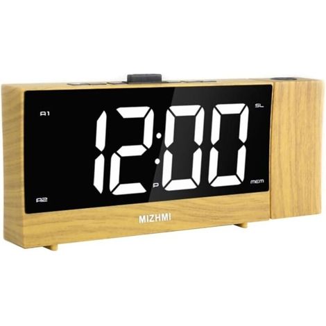 Horloge murale, minuterie murale, avec fonction de projection FM Horloge de bureau Affichage de la date, de la température et de la semaine pour chambre à coucher, bureau Horloge de chambre