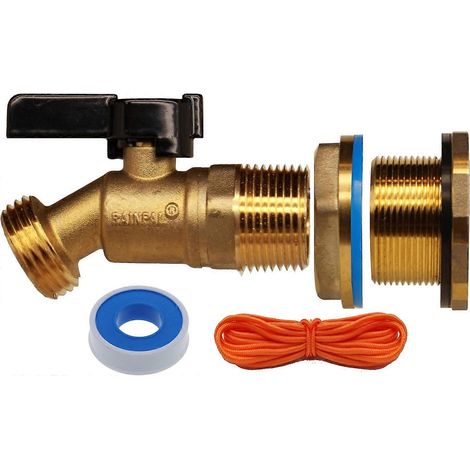 Robinet en laiton pour récupérateur d'eau de pluie, vanne à bille quart de tour 3/4". (1/5)