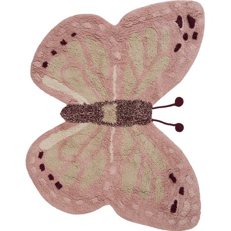 Alfombra de algodón 90 x 120 cm habitación infantil con forma de mariposa rosa Grayling (1/5)