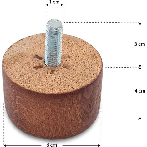 TENDAGGIMANIA Piedini per Mobili, Divani, Poltrone e Pouf- Modello Cilindro- 1 Piedino Altezza 4 cm