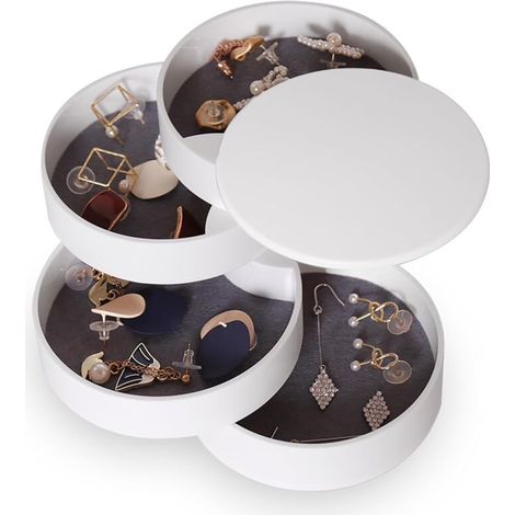 Boîte à bijoux rotative à cinq niveaux avec couvercle, blanche (1/5)