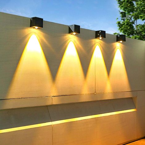 Lot de 4 lampes blanc chaud d'extérieur, applique murale solaire, lampe de jardin solaire solaires, projecteur solaire, étanche 3000 K (noir) (1/5)