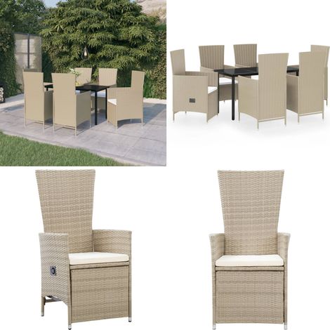 7-tlg. Garten-Essgruppe mit Auflagen Beige - Terrassensitzgruppe - Gartenmöbel (1/5)