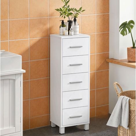 Mueble de baño estrecho con 5 cajones, 30 x 30 x 95 cm, blanco HAVRYA (1/5)