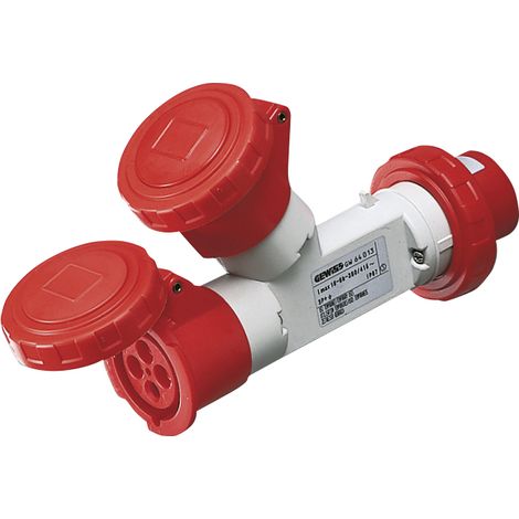 Mobiler Multiplikator 2 Ausgänge IP67 1 Stecker 16A 2 Steckdosen 3P+N+E 400V Rot