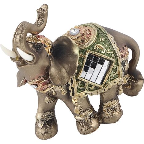 1 Statue d'éléphant, Résine dorée, Décoration Feng Shui, Porte-bonheur, Pour maison, bureau