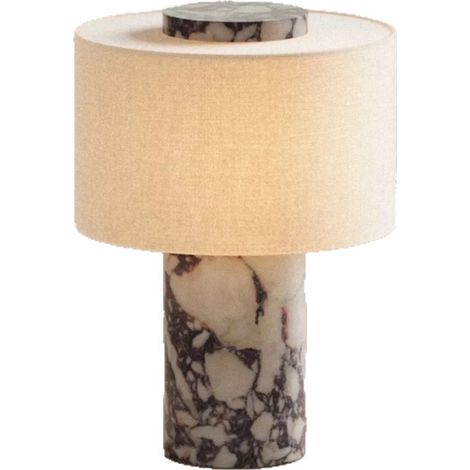 Lampe de table tactile en marbre – Abat-jour cylindrique lin – Rechargeable – Noire – Veilleuse