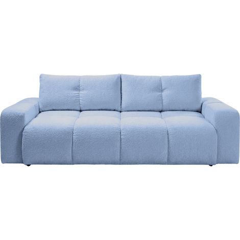 CONSTANCE - Canapé droit convertible tissu chenille 3 places Bleu clair (1/5)