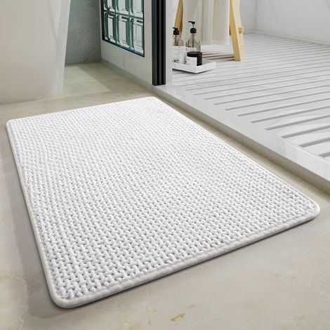 Tapis bain blanc 40x60 absorbant antidérapant lavable pour douche (1/5)
