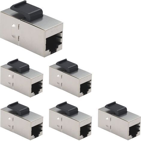 6 Pièces CAT6A Keystone Jacks, Coupleurs RJ45 Femelle à Femelle Droite Blindée En Ligne Cat6A Câble Réseau Ethernet Module Argent (1/4)