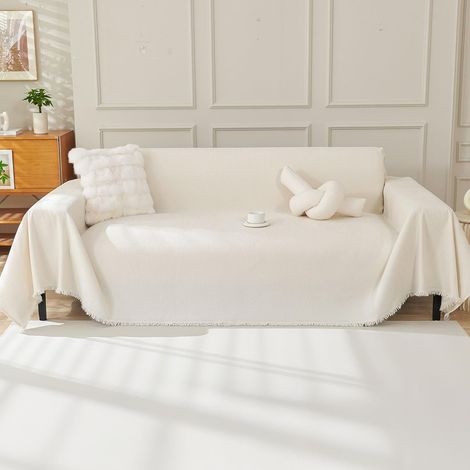 1/2/3/4 Seater Sofa Cover, 180 x 260 cm, Soft Chenille Sofa Throw, All Season Sofa Cover, Stain Resistant and Easy to Clean (Plain Cream) (1/5)