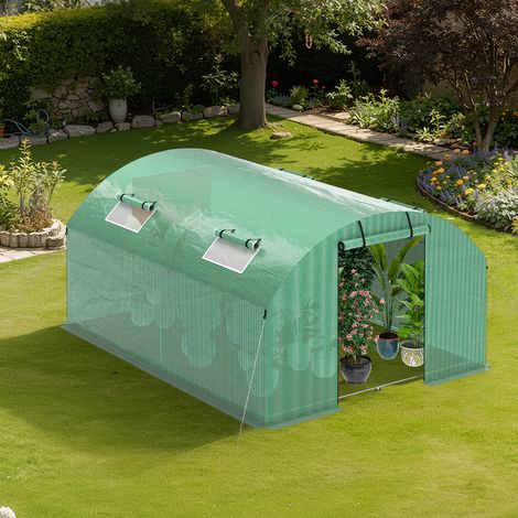 TolleTour Serre tunnel de jardin 12M² verde gamme maraîchère 3x4M,4 fenêtres