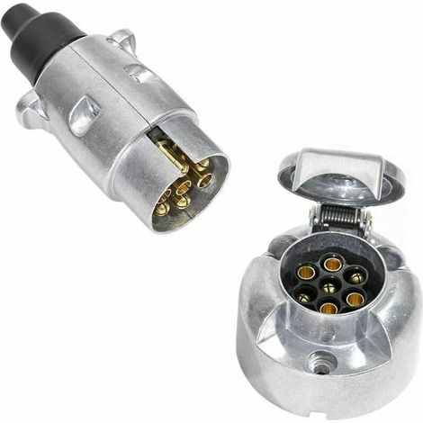 7-poliger Anhängersteckdose männlich und 7-polig weiblich Anhängersteckdose, 12 V wasserdichte Metall-Anhängersteckdose 7-polige Anhängerkupplungssteckdose, Anhängersteckdose passend für LKW, Wohnmobi