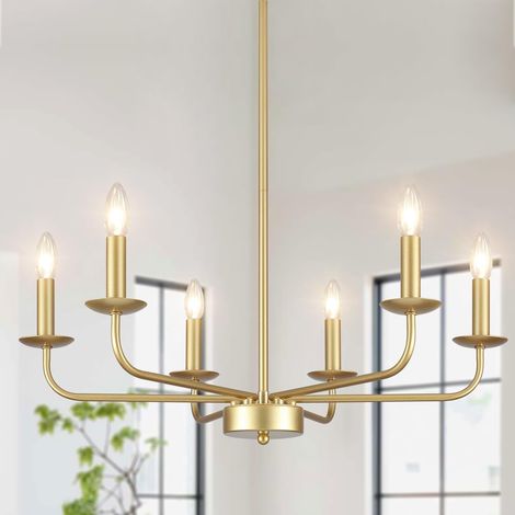 1 Lustre 6 Lumières Métal Doré Hauteur Réglable Douille E14 Salon Salle à Manger