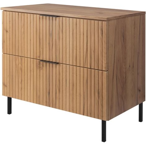 Mobile lavabo, Rovere Craft + maniglia nera, 80 x 77 x 46 cm + Piano, piedi neri (1/5)
