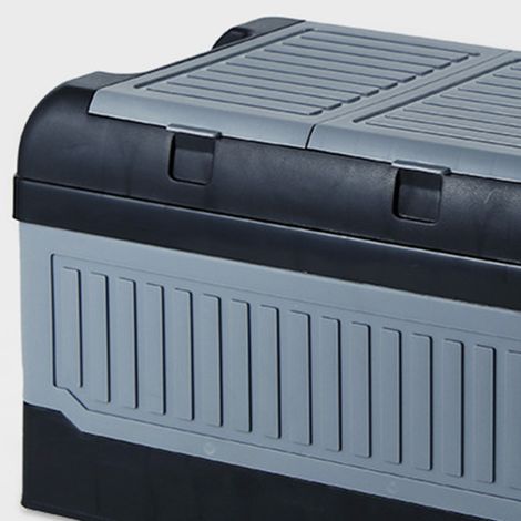 Coffre de Voiture Boîte de Rangement 2 Couvercles Pliable Multi-Compartiments Organisateur Plastique avec Sac Imperméable Noir Gris (1/3)