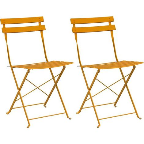 Chaises de jardin pliantes, lot de 2, jaune moutarde, en métal. (1/5)