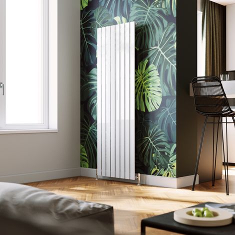 ELEGANT White Vertical Radiator 1800x608mm Single Flat Panel Radiator Designer Heater with Chrome Thermostatic Radiator Valves (1/5)