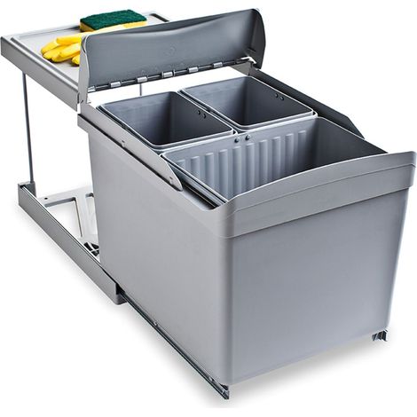 Emuca – Poubelle automatique de recyclage 31L – 2 compartiments 7,5L et 16L – Extraction automatique – Installation sous plan de travail